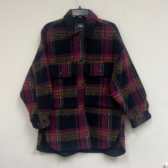 Zara Plaid Red Wool Blend Overshirt Bloggers Favorite Size XS-S - Picture 3 of 9